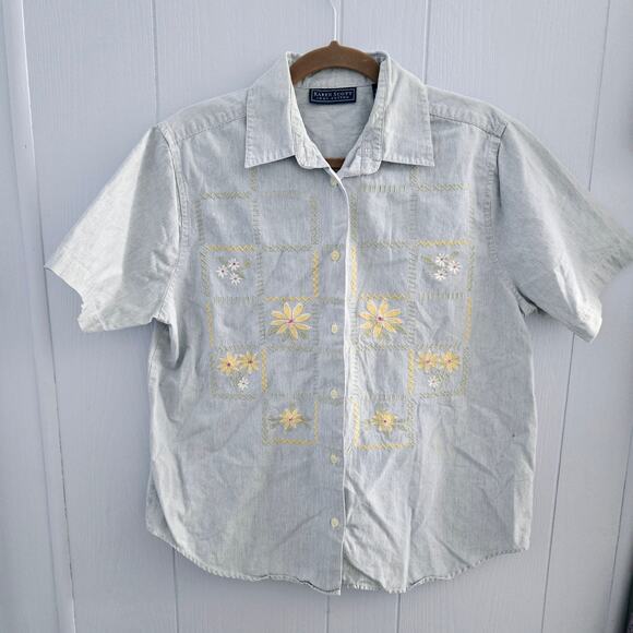 Karen Scott Vintage Button Down Embroidered Blouse size Medium Floral 90s - Picture 1 of 8
